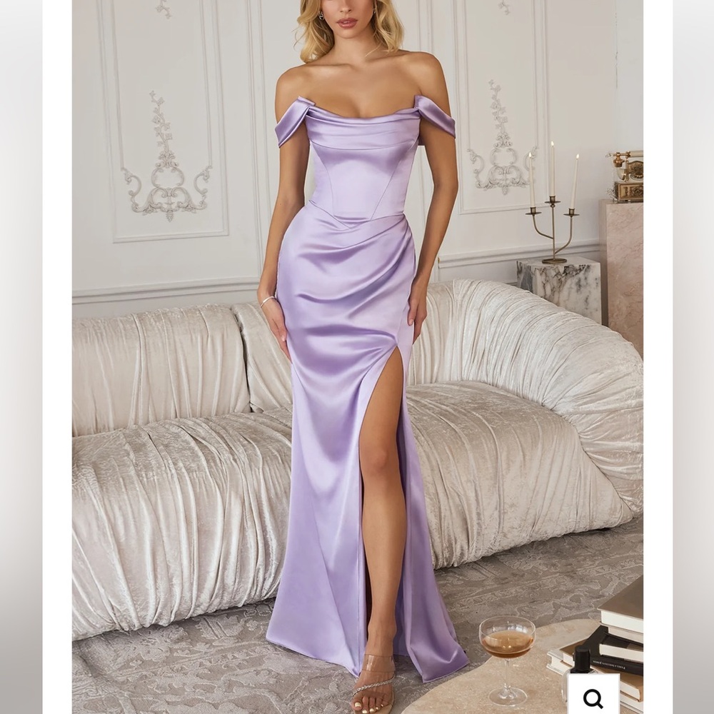 Elegant Lavender Off-Shoulder Evening Gown